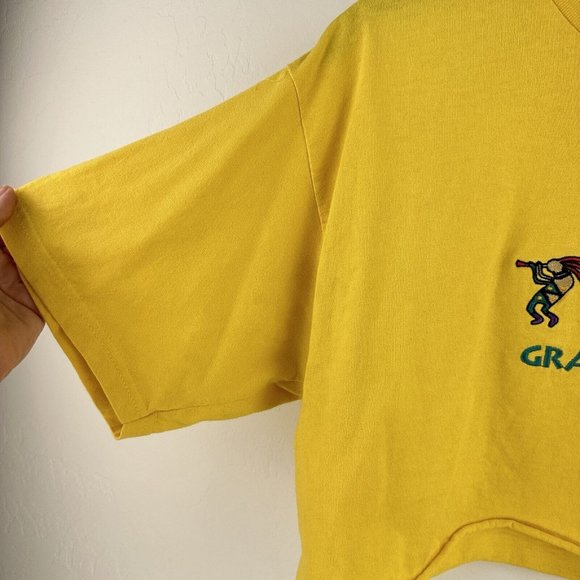 Vtg Fred Harvey Grand Canyon Kokopelli Yellow‎ Cut Off Cropped L Embroidered - Picture 2 of 7